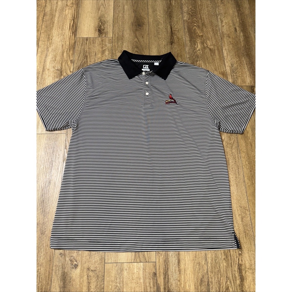 Cutter & Buck Mens St. Louis Cardinals Polo Shirt 2XB Red‎ Striped S/S Stretch